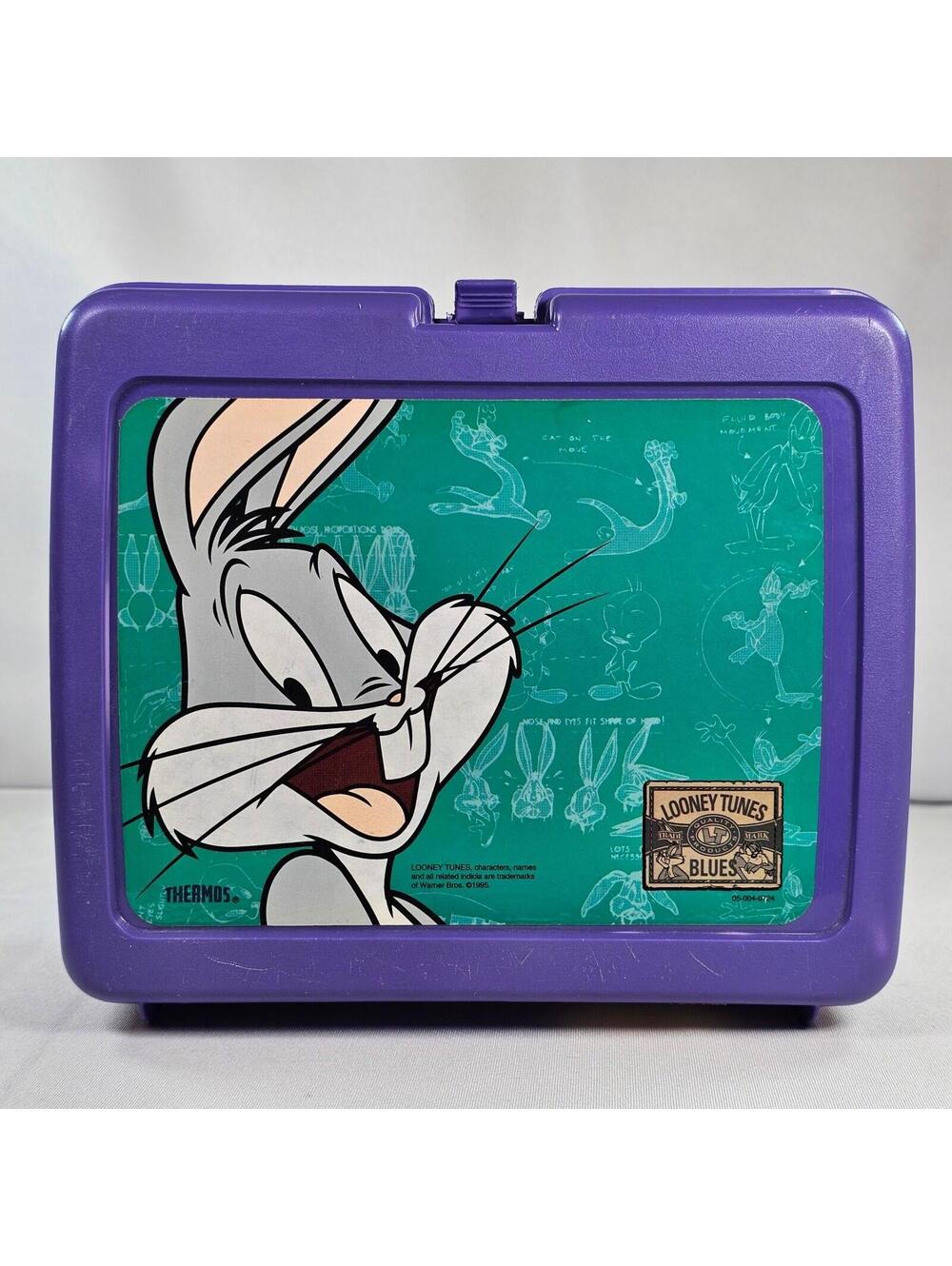 Vintage 1995 Thermos Looney Tunes Blues Lunch Box with Thermos Bugs Bunny Purple